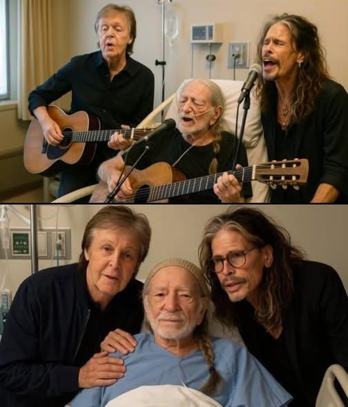 “A Living Prayer in Austin” — Paul McCartney and Steven Tyler’s Emotional Hospital Visit to Willie Nelson Leaves Room in Tears