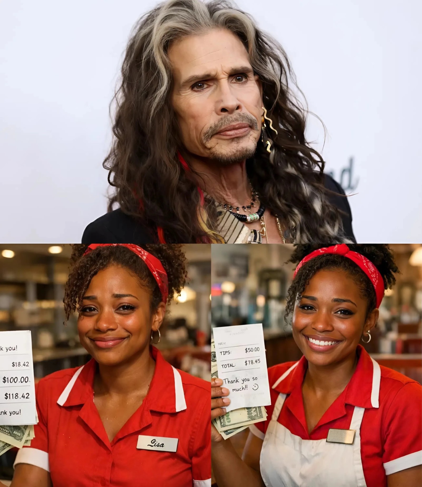 ✨ HEARTWARMING STORY: A Young Waitress Served a Quiet Stranger — Moments Later, She Discovered He Was Steven Tyler and His Message Left Her in Tears