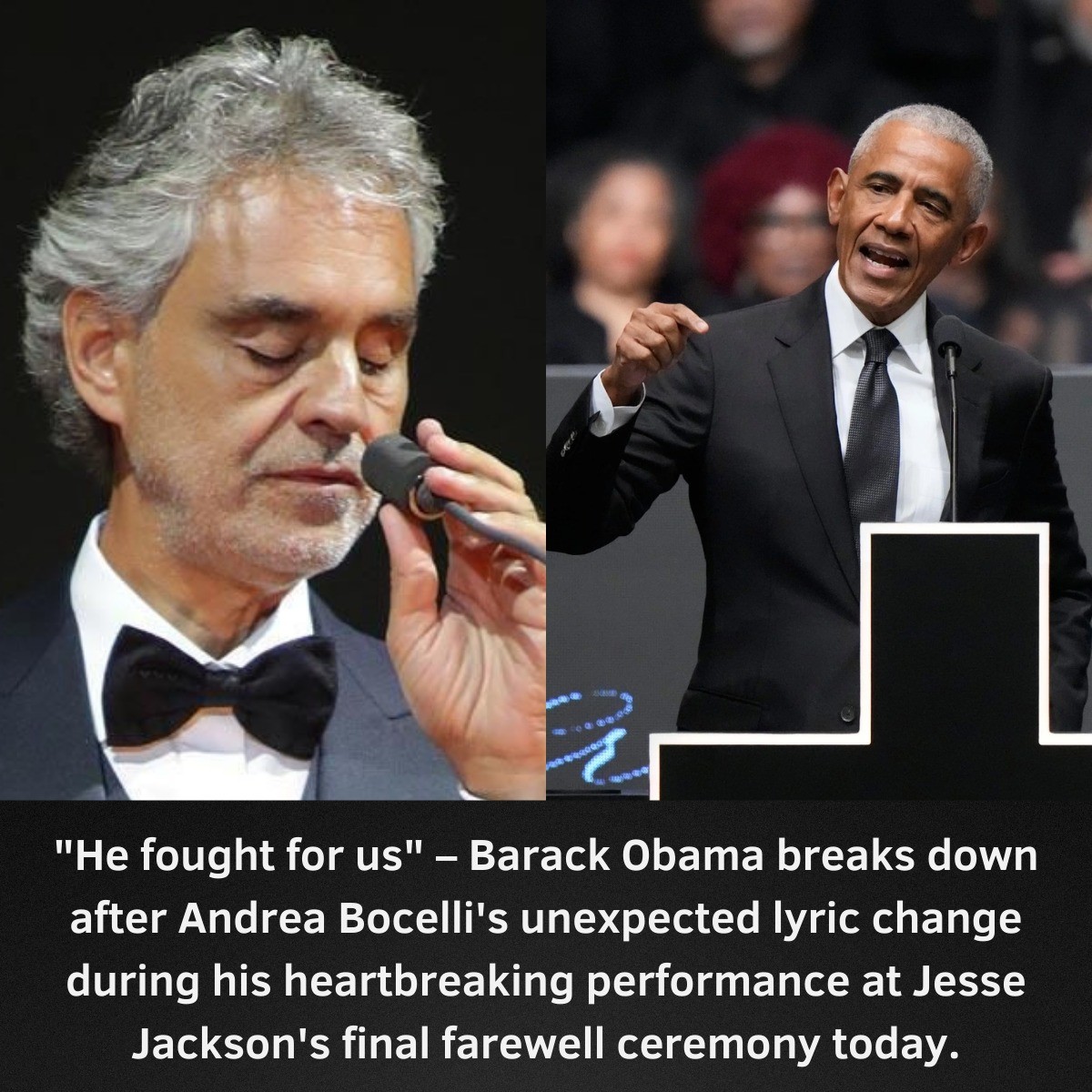 A Single Word Changed Everything: Andrea Bocelli’s Emotional Performance at Jesse Jackson’s Final Goodbye Moved Barack Obama to Tears