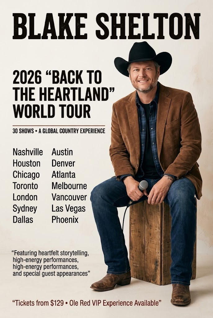 BREAKING NEWS: Blake Shelton Announces 2026 “Back to the Heartland” World Tour
