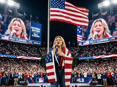 🎤 A Voice That Stilled an Arena: How Kelly Clarkson Turned the National Anthem into an Unforgettable Moment