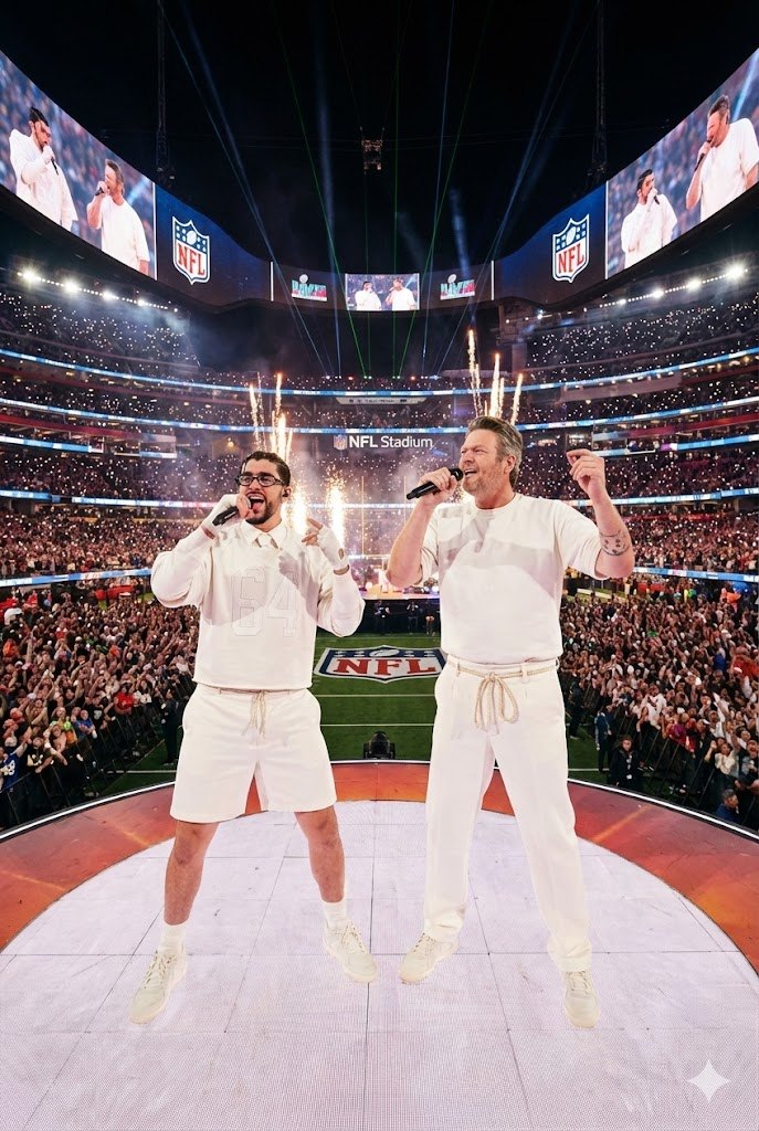 A Super Bowl Moment No One Saw Coming: Blake Shelton & Bad Bunny Turn Halftime Into a Cultural Earthquake