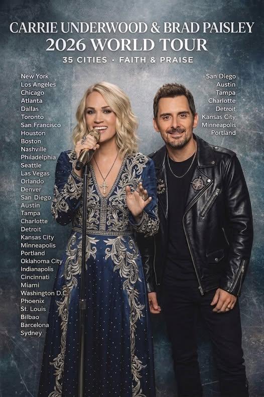 COUNTRY MUSIC EXPLODES WITH BUZZ: Carrie Underwood & Brad Paisley SPARK GLOBAL TOUR RUMORS WITH STUNNING 2026 VISUAL