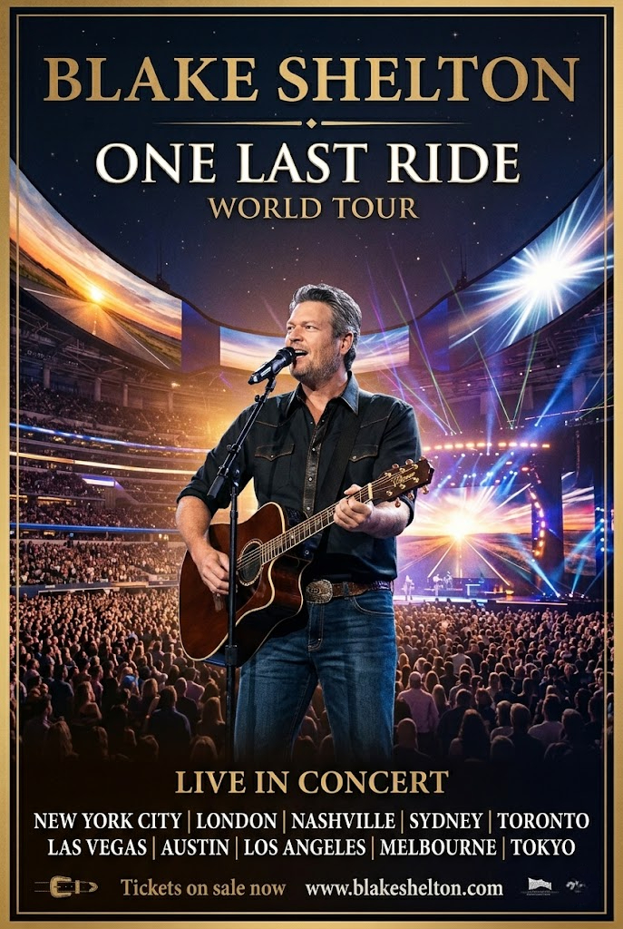 BLAKE SHELTON UNVEILS 2026 TOUR “ONE LAST RIDE” — A CELEBRATION OF COUNTRY ROOTS, LEGACY, AND ONE FINAL JOURNEY