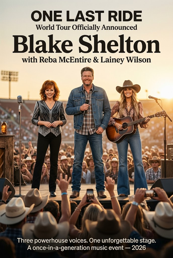 GOOD NEWS: “ONE LAST RIDE” World Tour Officially Announced — Blake Shelton, Joined by Reba McEntire and Lainey Wilson, for a Once-in-a-Generation Music Event