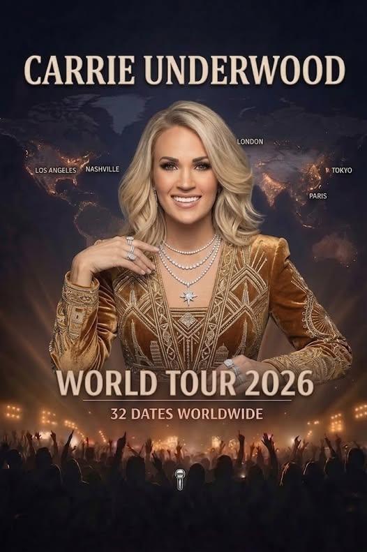 🚨 GLOBAL COUNTRY MUSIC SHOCKWAVE: CARRIE UNDERWOOD OFFICIALLY ANNOUNCES 2026 WORLD TOUR — 32 DATES, 3 CONTINENTS, AND A SECRET SENDING FANS INTO A FRENZY 🎤🔥