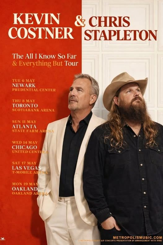 TOUR DATES! Kevin Costner + Chris Stapleton: The Tour — A Collision of Storytelling and Soul Set to Ignite the Stage
