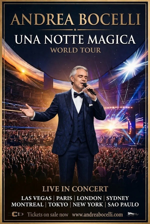 Andrea Bocelli Announces 2026 “One Last Ride” Tour — A Global Celebration of Voice, Legacy, and Emotion