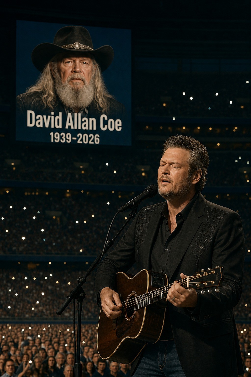 “THE ANGELS SING YOUR NAME” — BLAKE SHELTON’S TRIBUTE TO DAVID ALLAN COE AND THE ECHO OF AN OUTLAW LEGACY