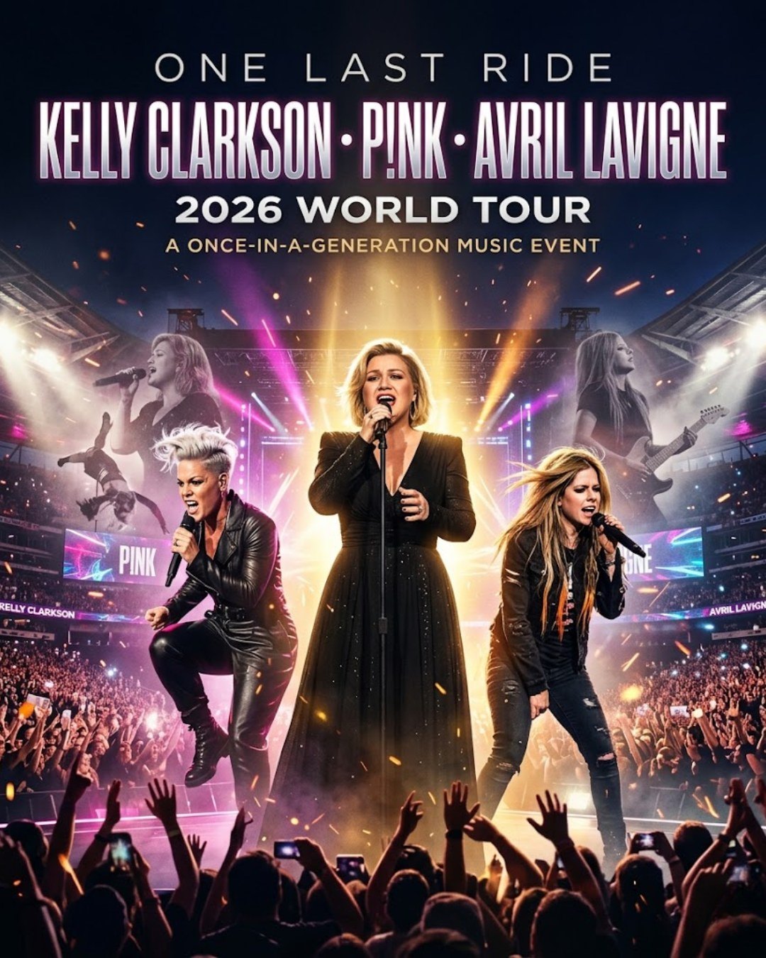 🎤🔥 GOOD NEWS: “ONE LAST RIDE” World Tour Officially Announced — Kelly Clarkson, P!nk & Avril Lavigne Unite for a Once-in-a-Generation Music Event