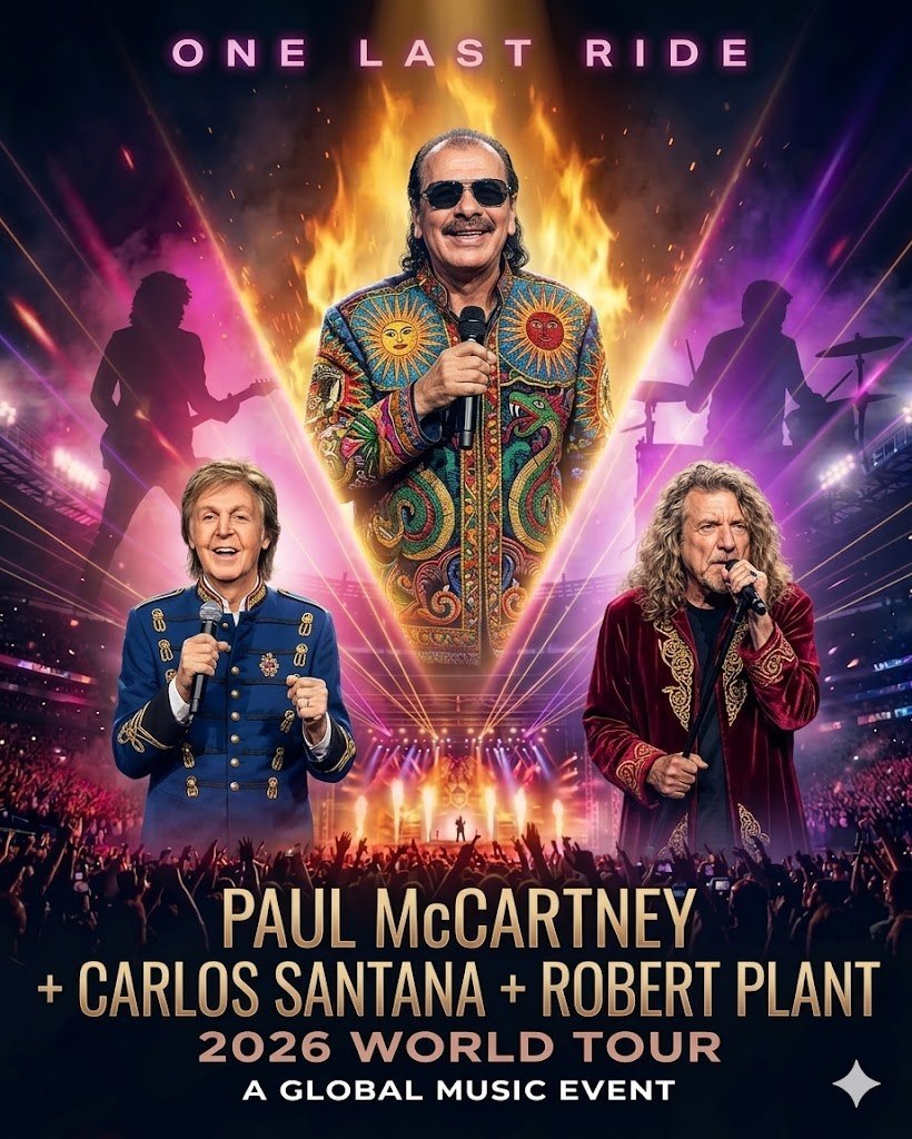 GOOD NEWS: “ONE LAST RIDE” WORLD TOUR ANNOUNCED — Carlos Santana, Paul McCartney & Robert Plant UNITE FOR A ONCE-IN-A-GENERATION MUSIC EVENT