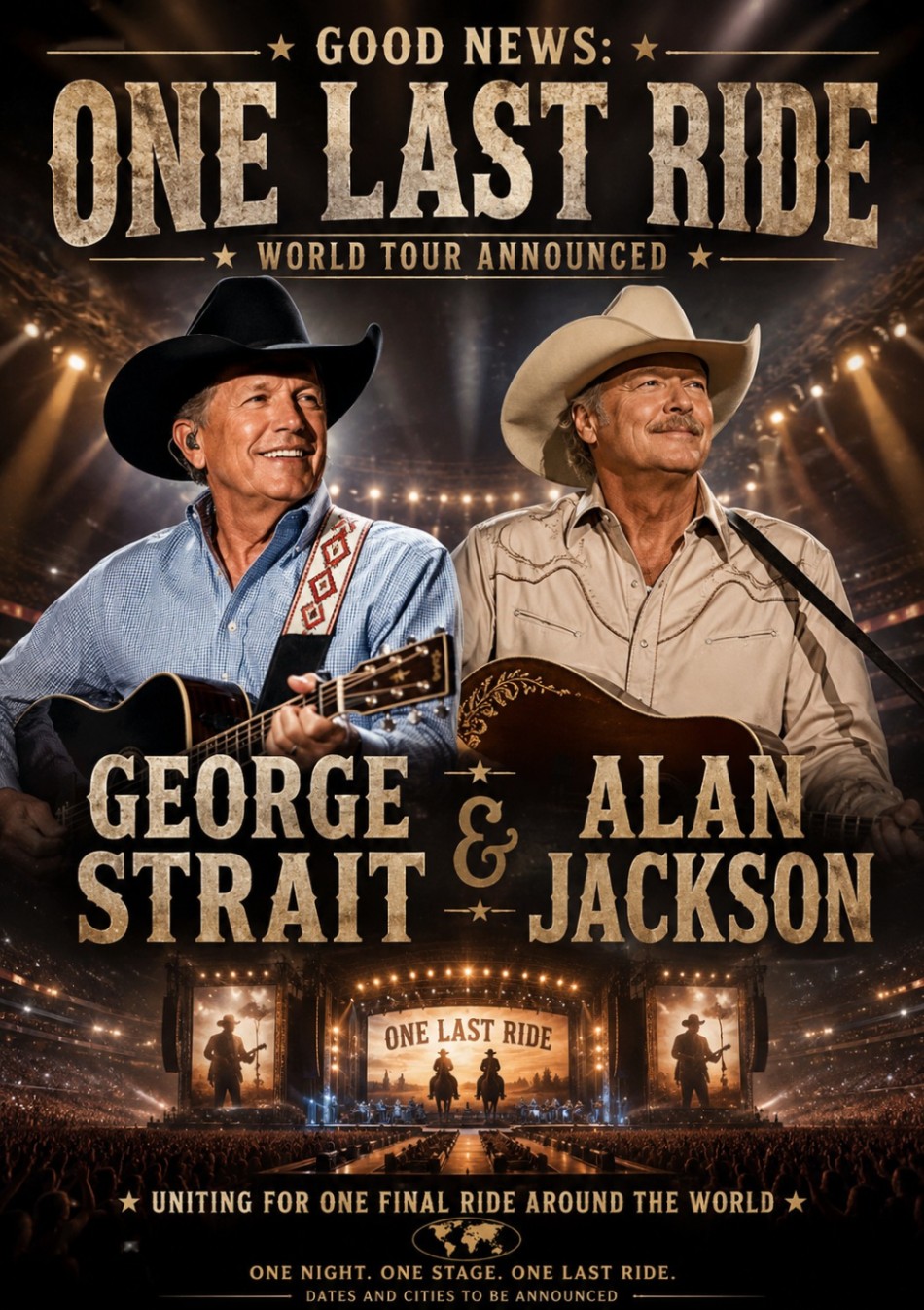GOOD NEWS: “ONE LAST RIDE” WORLD TOUR ANNOUNCED — George Strait & Alan Jackson UNITE FOR A GLOBAL EVENT